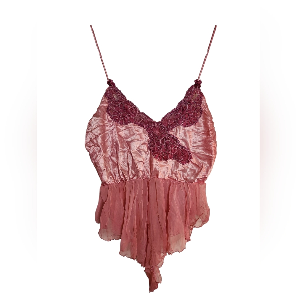 Title: Vintage Frederick’s of Hollywood Hand-Dyed Pink Satin & Chiffon Teddy